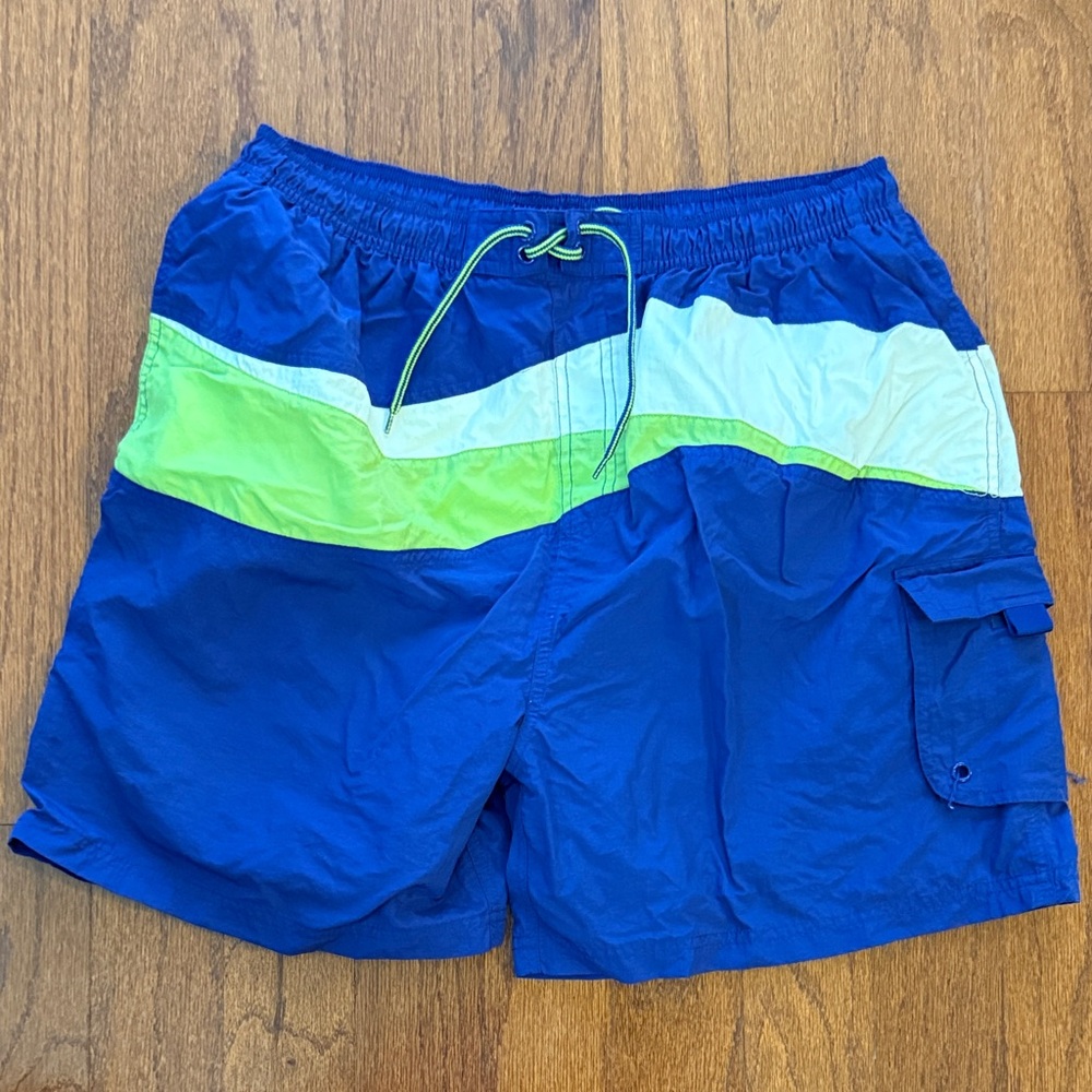 Vibrant Blue and Green Men's Swim Trunks